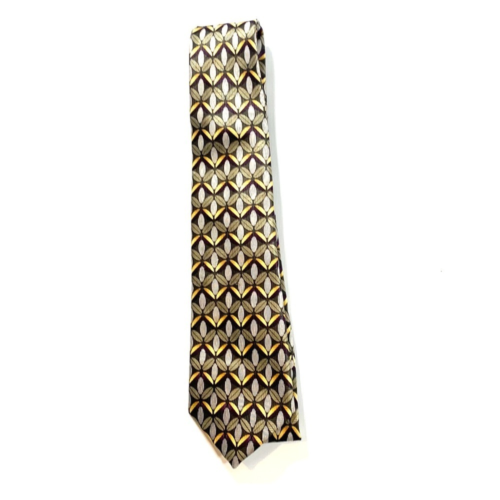 Club Room | Tie Black Green Yellow Leaf Print